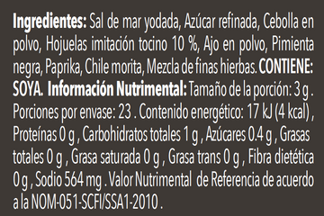 Sazonador de Carnes a la Parrilla al BBQ nutritional facts