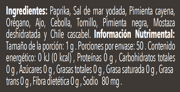 Sazonador Cajún nutritional facts