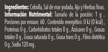 Sazonador para Pescados y Mariscos nutritional facts